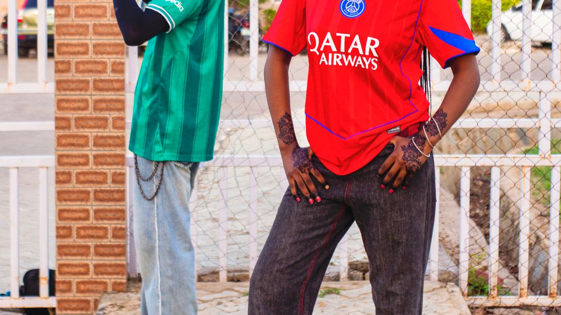 Streetwear fashion styling with soccer jerseys